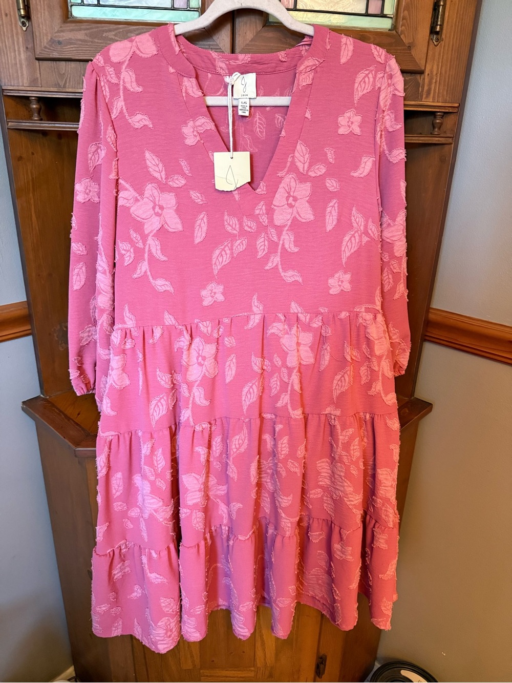 Joie Floral Textured Tiered Mini Dress in rose pink L